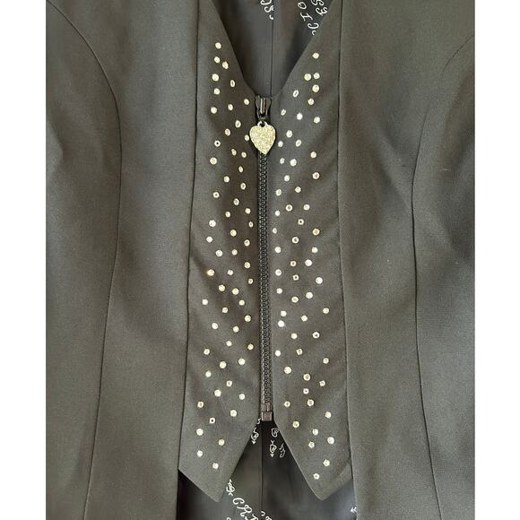 Vintage CrisCione New York Black Blazer Rhinestone Detail Boxy Zip Up Medium - Picture 5 of 8